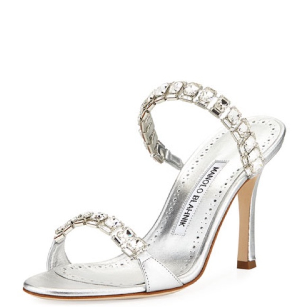 MANOLO BLAHNIK Dallifac Metallic Two-Band Slide Sandals Size 37 7 $1500